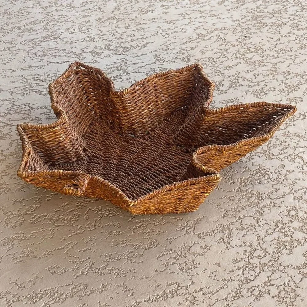 New Leaf Shape Woven Basket Large Brown Wicker Fall Decor